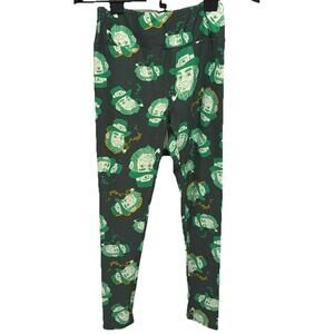 New  LuLaRoe Green And Black Leggings With Leprechauns Size OS (W 2-10) NWOT